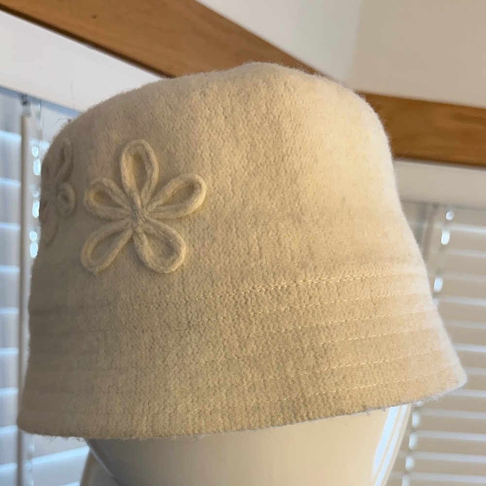 Hat Wool Blend Cloche Bucket Cream Embroidery Boho 1920’s Roaring 20’s Flapper